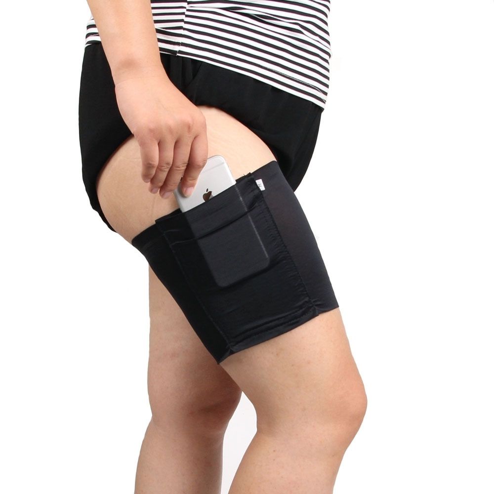 Women Solid Color Silicone Antiskid Non-slip Thigh Sock Anti Chafing Elastic Bands With Card Mobile Phone Bag, Size: 60-68cm (Black)