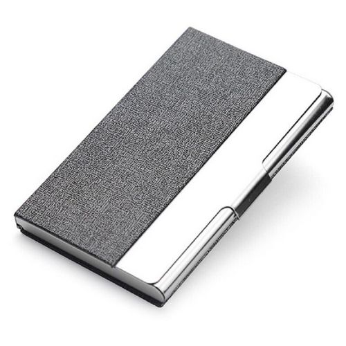 Aluminum  Pu Leather Card Holder-Gray & Silver