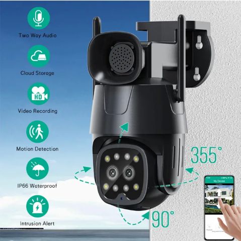 Dual Lens Surveillance WiFi PTZ AI Human Tracking IP Camera