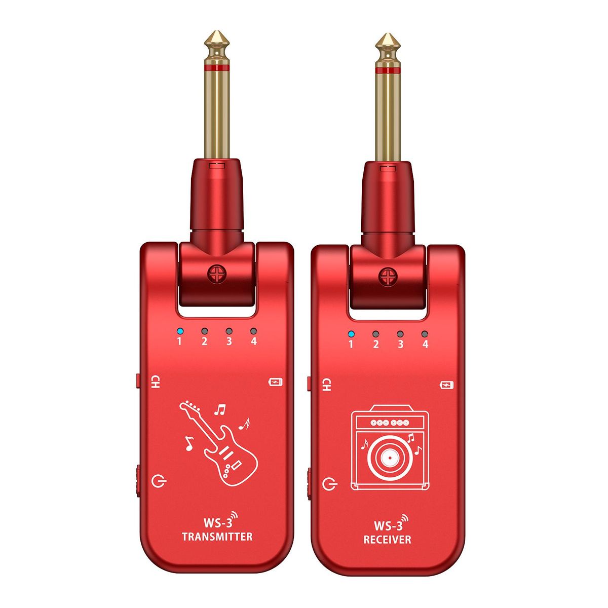 UHF 4 Channels Wireless Guitar System Transmitter and Receiver 800MHz-900MHz Plug and Play 282-degree Rotation 6.35mm Audio Interface Electric Music Instrument System