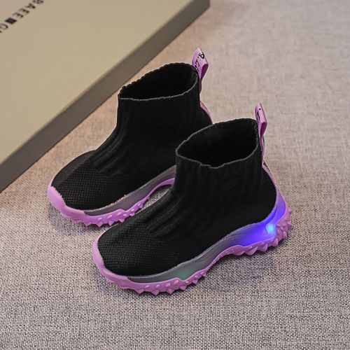 Children's Wool Knitted Socks Boys Girls Stretch Sports Shoes Purple Bottom
