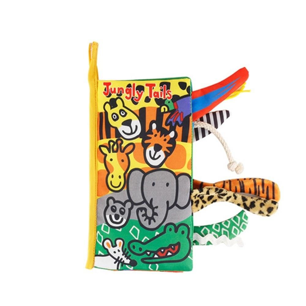 Baby Tail Cloth Book Jungle Animals Crinkle Soft Cloth Books Learning Animals Colors Touch & Feel Sensory Book Educational Activity Toys Gifts for Infants Toddlers Boys Girls