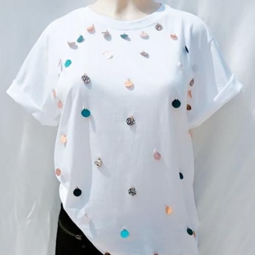 Colourful Sequins Drop T-shirt- White