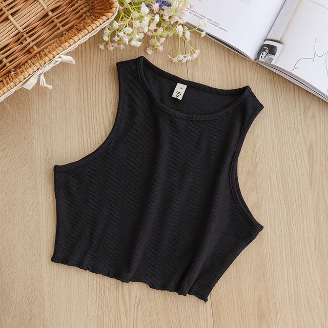 Casual Knitted 94% Cotton Top Women Corset Ruched Crop Top  Sleevelss On Up
