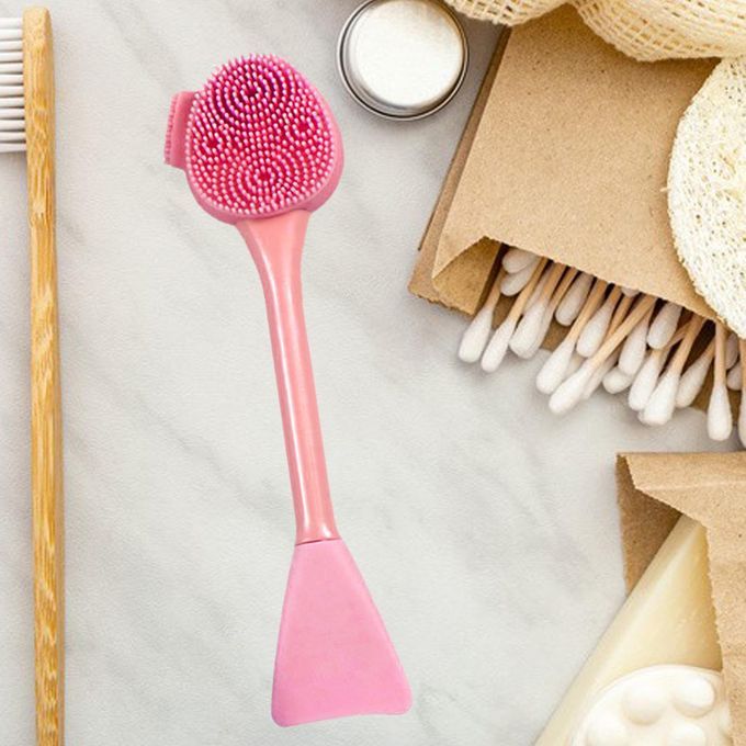 Silicone Face Scrubber Brush Double Ended Facial  Spatula & Pink