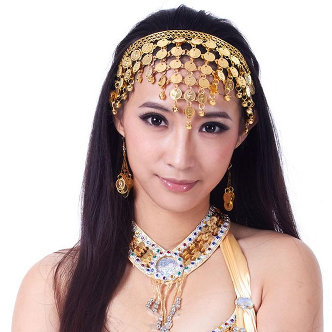 Belly Dance Headband Headpiece Hairpin Coins Jewelry Hair Gold