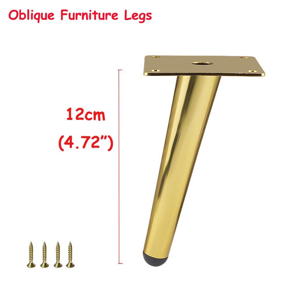 4/1PCS Metal Furniture Legs Black/Gold Oblique Straight For TV Cabinet Counter Foot Chair Sofa Tea Coffee Table Foot With Screws-120mm Oblique