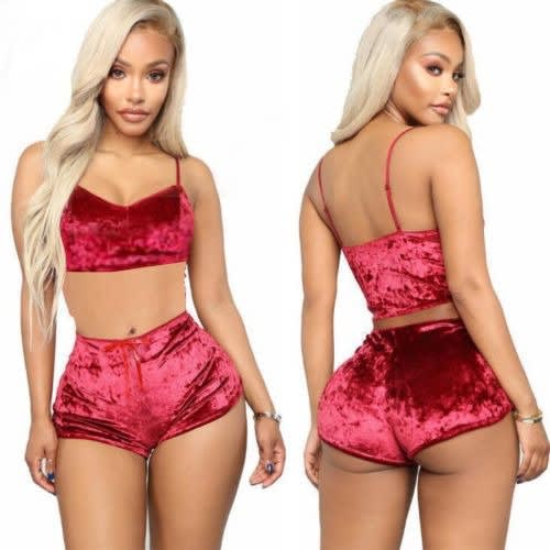 Women Lingerie Night Sleep Wear Set - Red