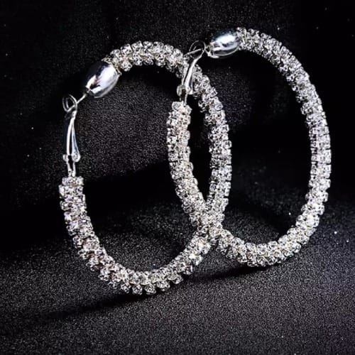Big Circle Shiny Crystal Hoop Earrings