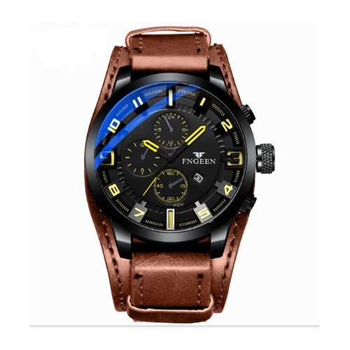 Military Sports  Leather Strap Men's Watch-Brown