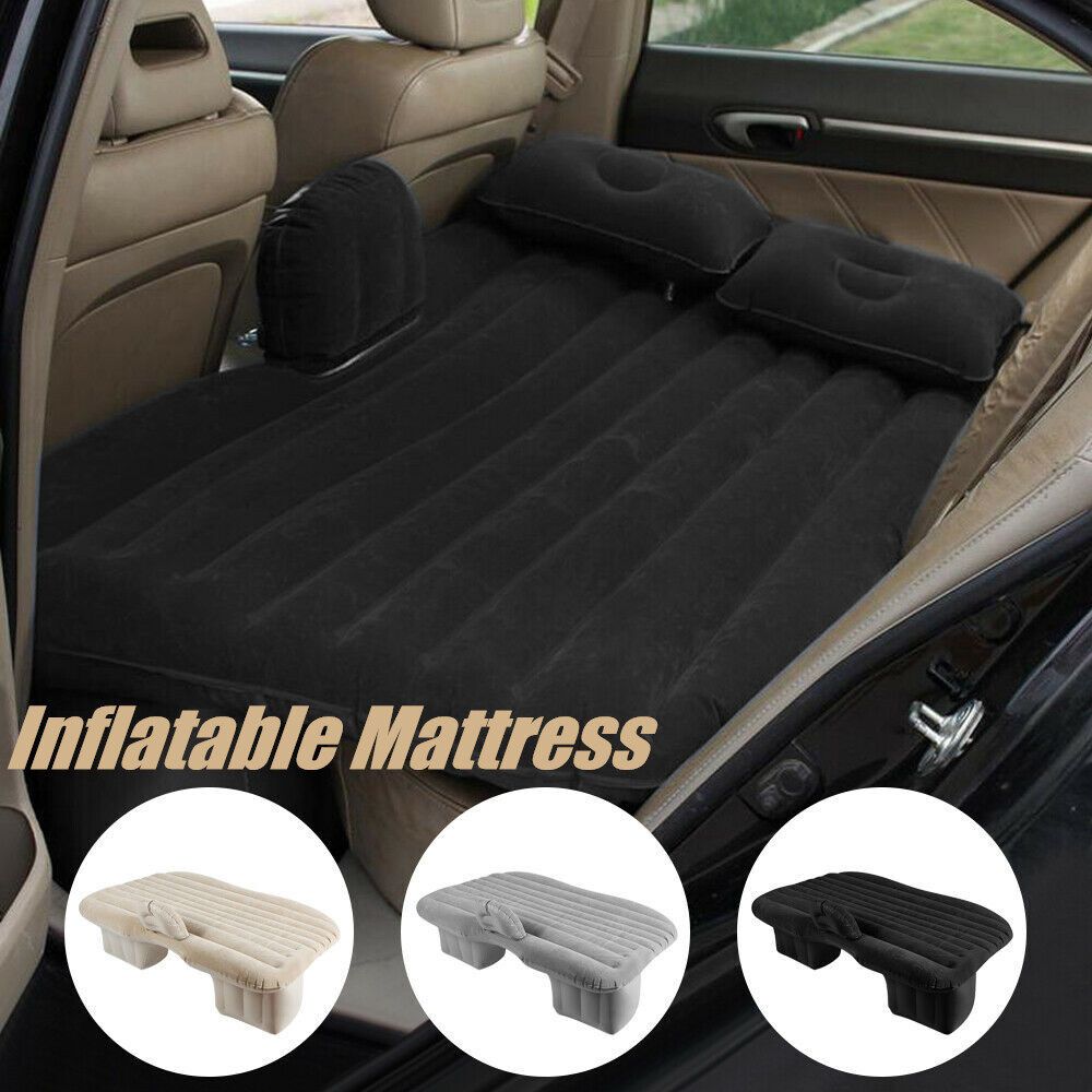 Car Inflatable Air Mattress Bed + 2 Pillows + 12V Air Pump,Back Seat Travel Airbed Outdoor Beach Camping Sleeping Mat Pads Pump Sleep Cushion W/Carrying Bag Grey