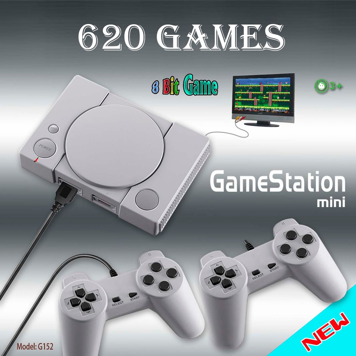 PLAYGO 8 Bit Classic Game Console Mini Game Station Built In 620 Games Family Entertainment System