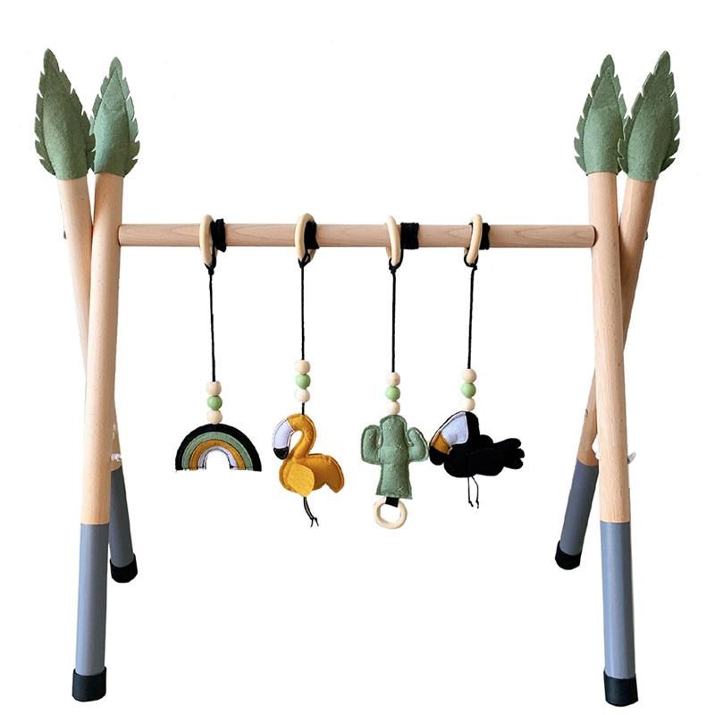 Baby Wooden Teether Toddler Fitness Frame Toy with 4