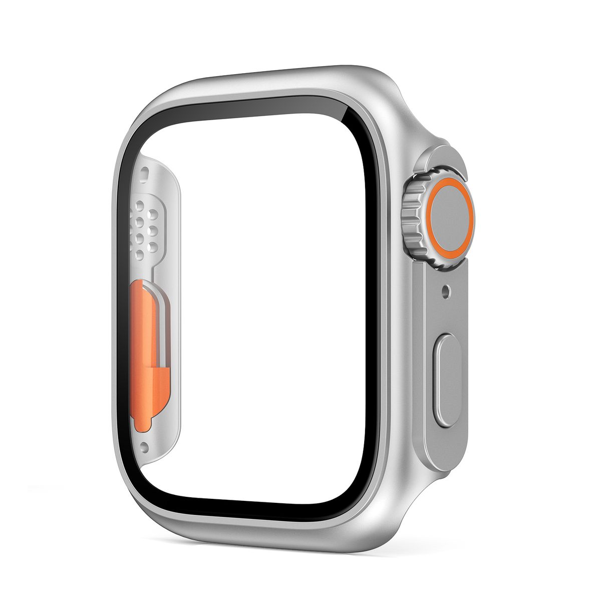 (silvery)Glass+Case For Apple Watch 7 8 45mm 41mm 44mm 40mm Screen Protector Cover Change Ultra Bumper IWatch Series 4 5 6 SE Accessories DOU