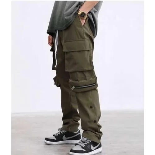 Unisex Cargo Combat Jogger - Button Legs - Army Green