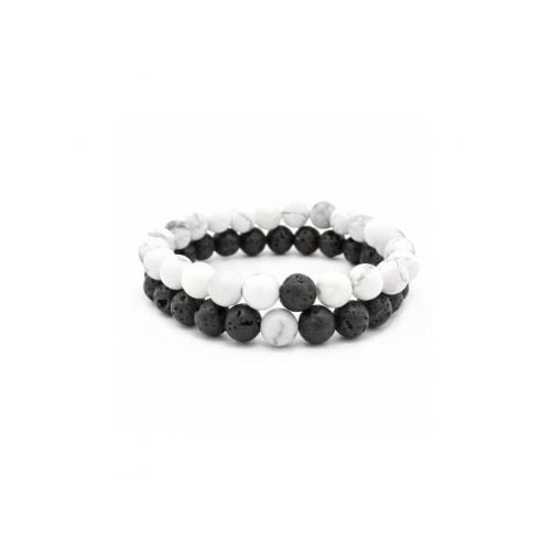 2 In 1 Crystal Matts Stone Beads Bracelets-  Black & White