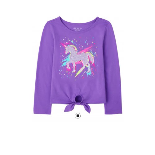 Girls Glitters Flip Sequin Tie Front Graphic Top- Fairy Purple