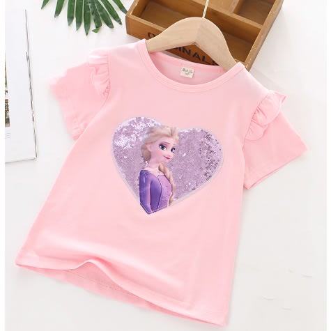 3d Glittery Frozen Girl Top - Pink