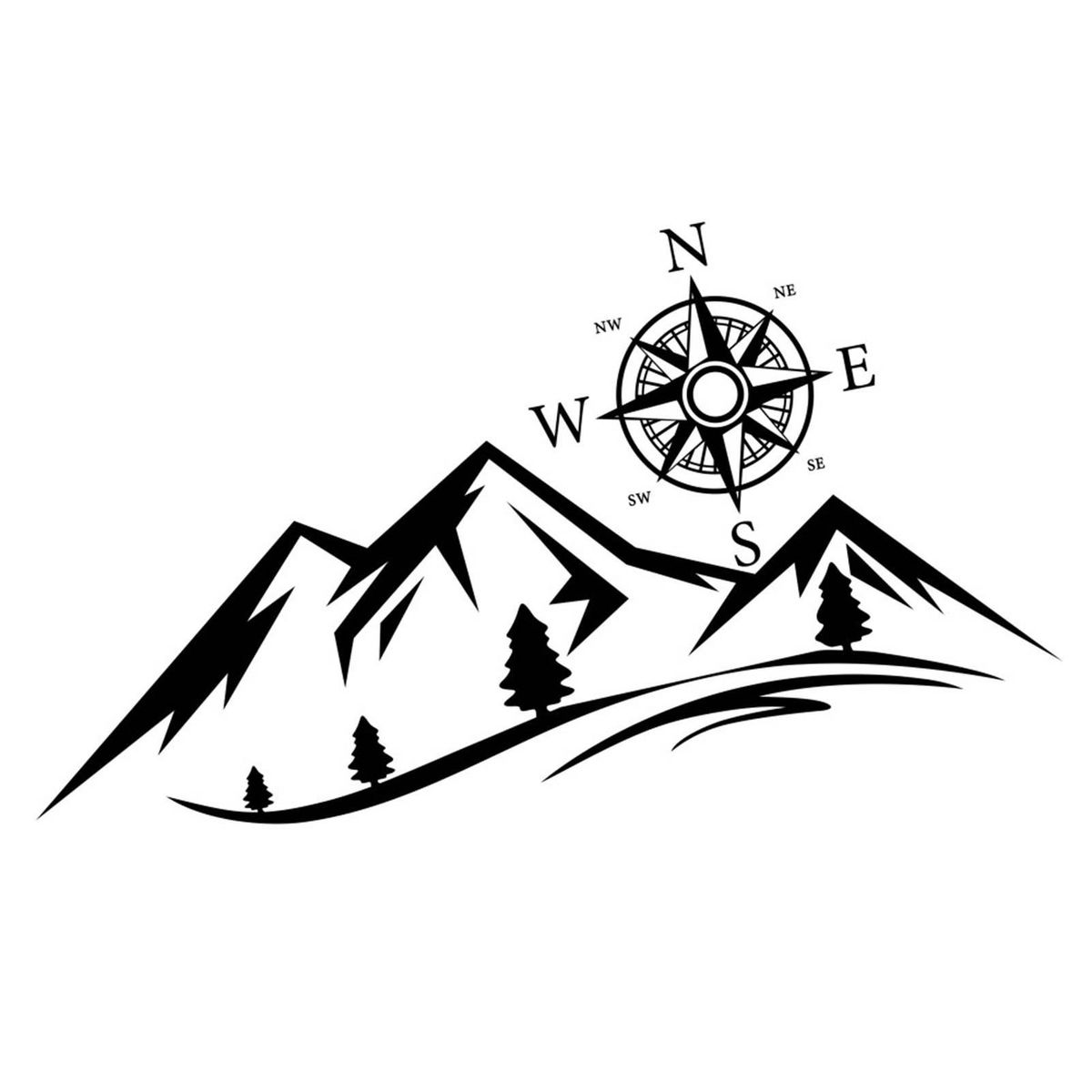 2PCS Car Sticker Mountains NSWE Compass Navigate Style Car Truck Sticker Decal Auto Fashion Decoration 19.7*19.7in 19.7*59in