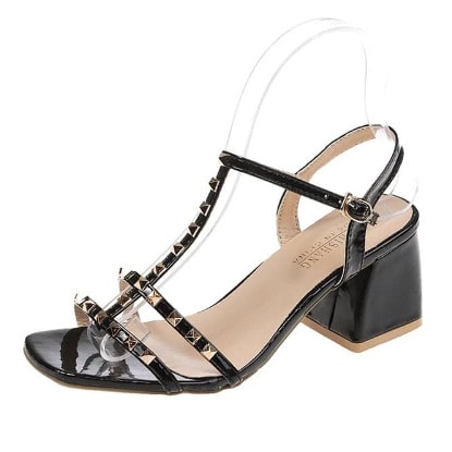 Stars Studded T-bar Sandals-BLACK