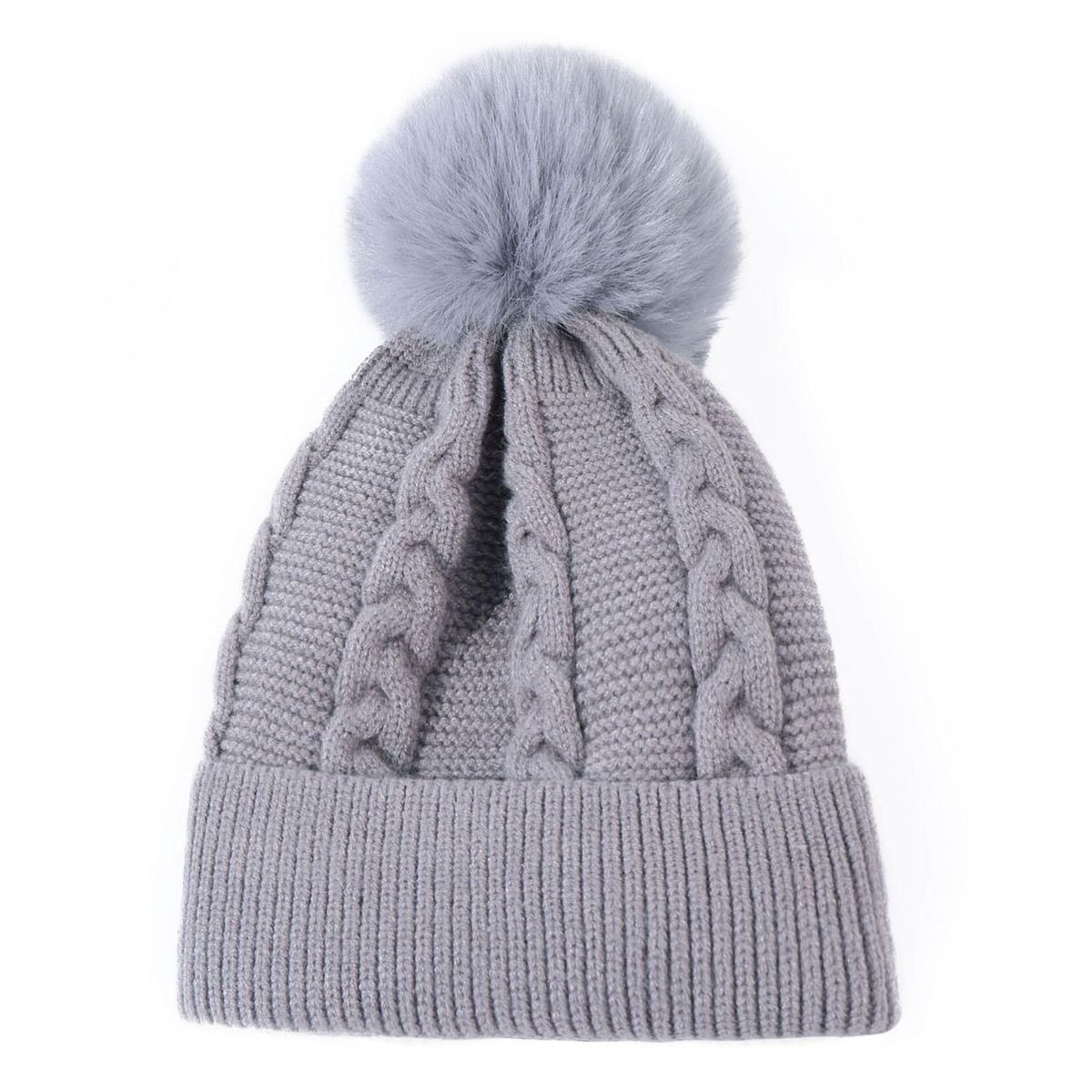 Elastic Baby Knitted Hat Cozykids Winter Beanie with Plush for Babies Grey
