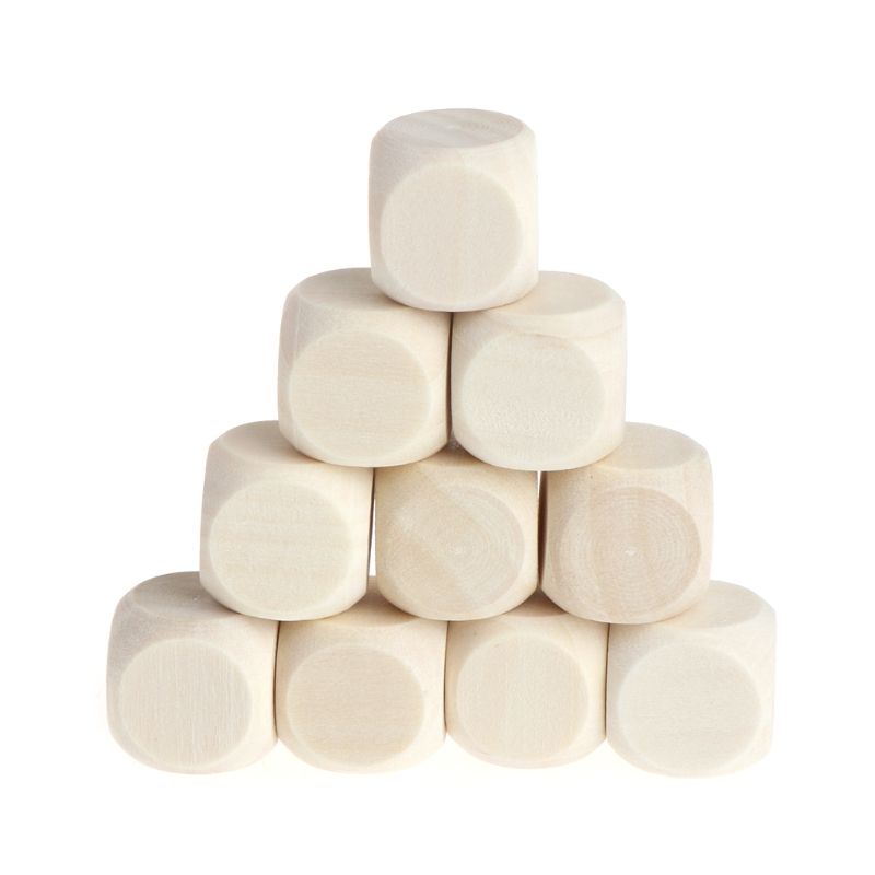 10pcs 6 Sided Blank Wood Dice Party Family Diy Games Kid