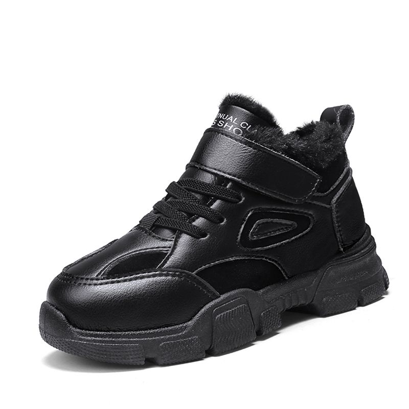 Kid's Plush Lining Non-slip Anti-freeze Martin Boots-Black