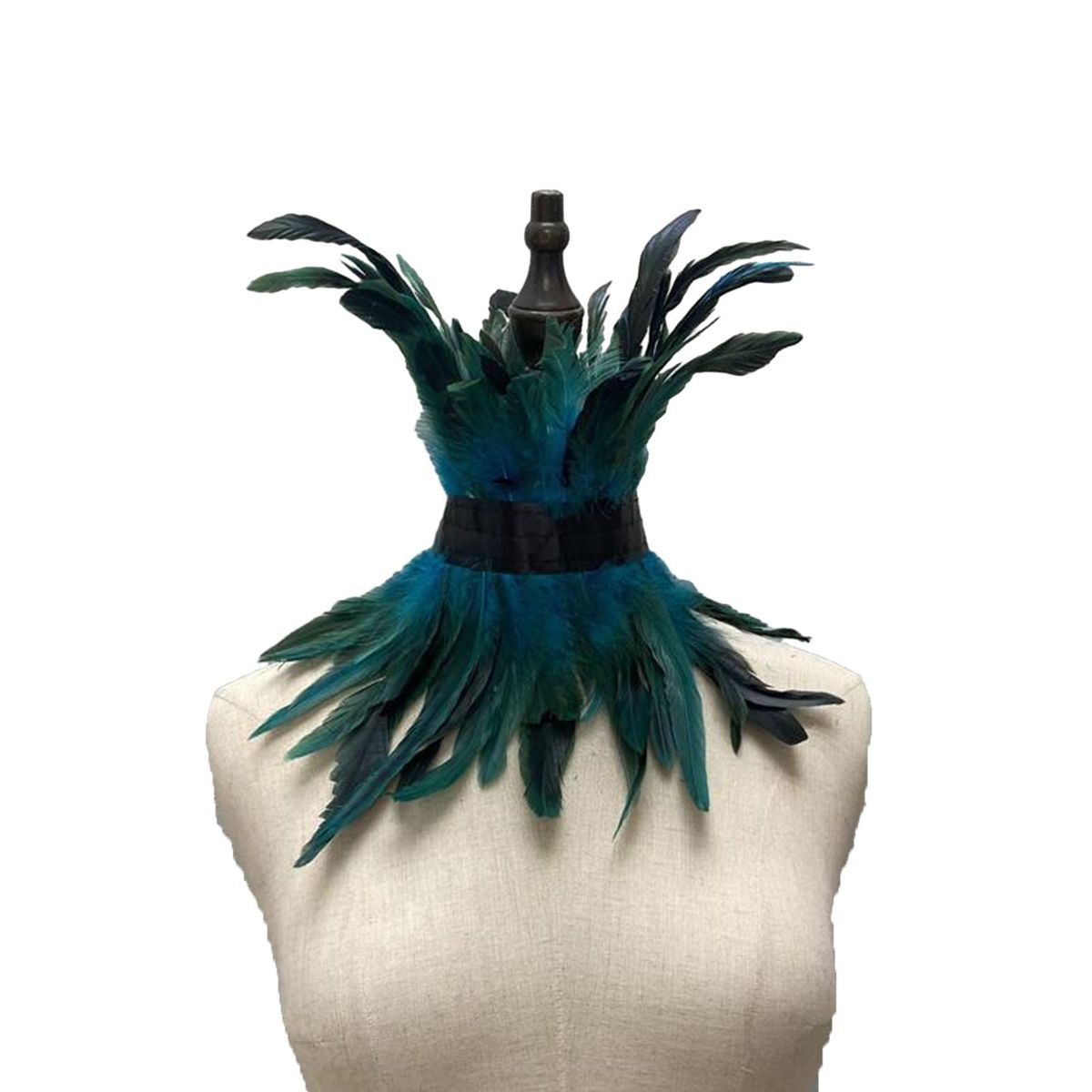 Faux Feather Neck Sleeve Feathered Lace Neck Sleeve Chic for Women Lake Blue