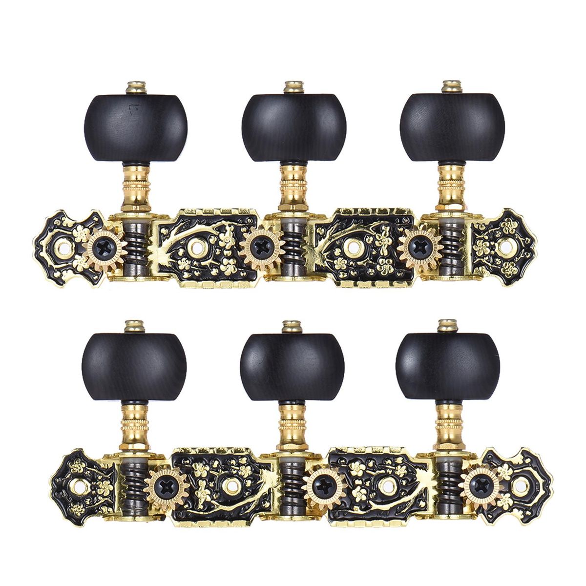 Alice 2 Pcs (L&R) Classical Guitar Tuning Peg Gold and Black Plated Acoustic Guitar Machine Heads 1 : 14 Tuning Keys Knobs String Tuners (AOS-020HV3P)