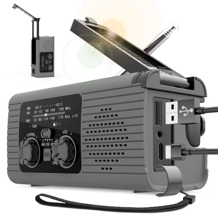 Solar Charging NOAA Emergency Weather Radio  318 Grey