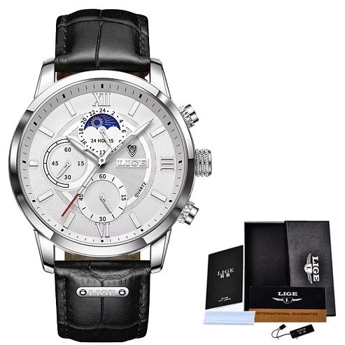 Leather Moon Phase Wristwatch - Black