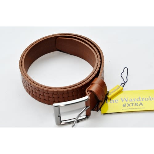 Leather Men Matted Pattern Belt-Brown-mb-9648 -Size: 110/44