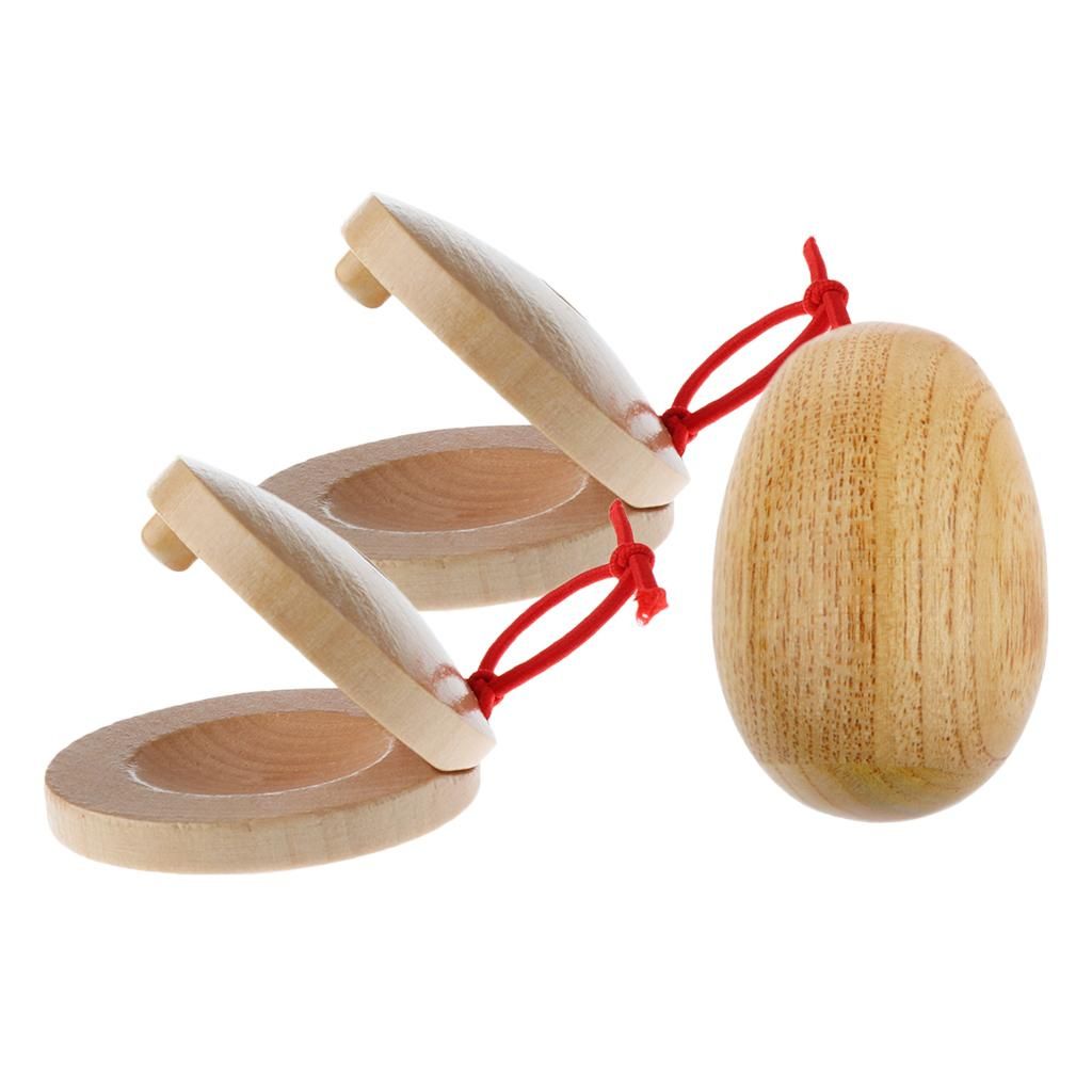 Wooden Egg Sand Shaker+Castanets Musical Instrument Rattle Toy Fun