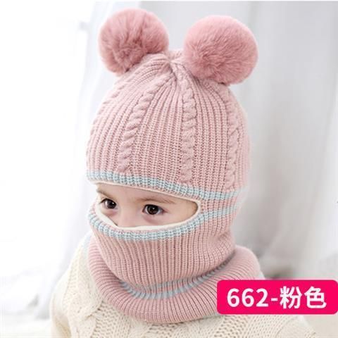(Pink)2021 Hat Scarf Set Pompom Cartoon Infant Baby Girl Boy Winter Hat For Kids Warm Knitted  XXA