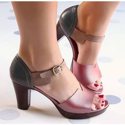 Two-Part Leather Platform Sandals - Wine Multicolour