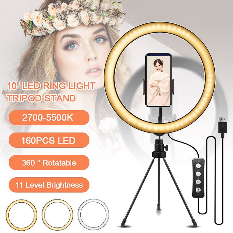 10inch LED Ring Light Tripod Stand 360° Rotatable Selfie Makeup Phone Holder Photo Bluetooth Ring Light Selfie Makeup Live