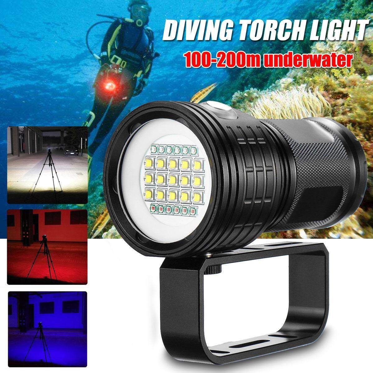 15 XML2+6 Red+6 Blue LED Diving Light Underwater Video Flashlight Torch