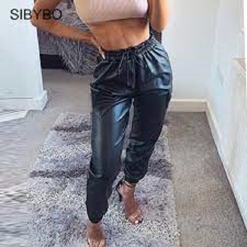 Ladies Leather Cargo Pants- Black