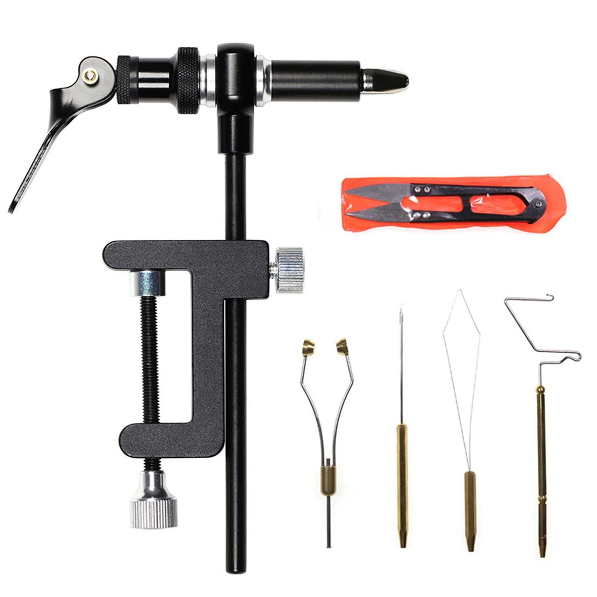 Fly Tying Tools Combo Kit Fly Tying Vise Bobbin Holder Threader Needle Whip Finisher Scissors