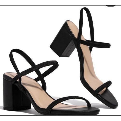 Suede Mini Block Heeled Sandals - Black
