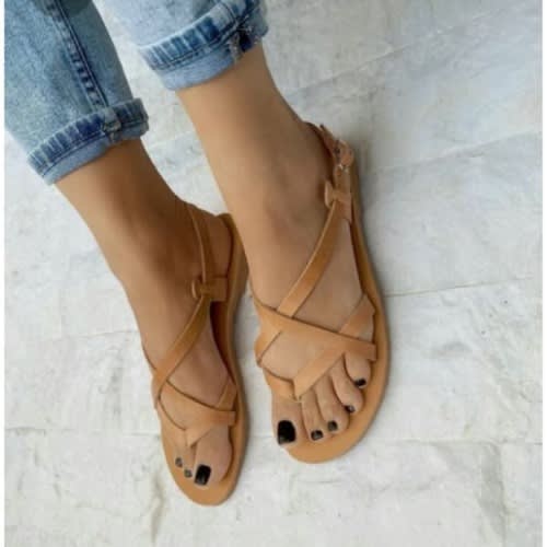 Brown Leather Cross Slippers