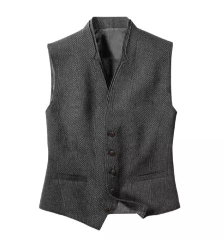 (Dark Grey)Men's Vests Grey Defacto Mens Tweed Suit Vest Jacket Steampunk Brown Black Business Waistcoat Plus Size For Man Wedding ACU