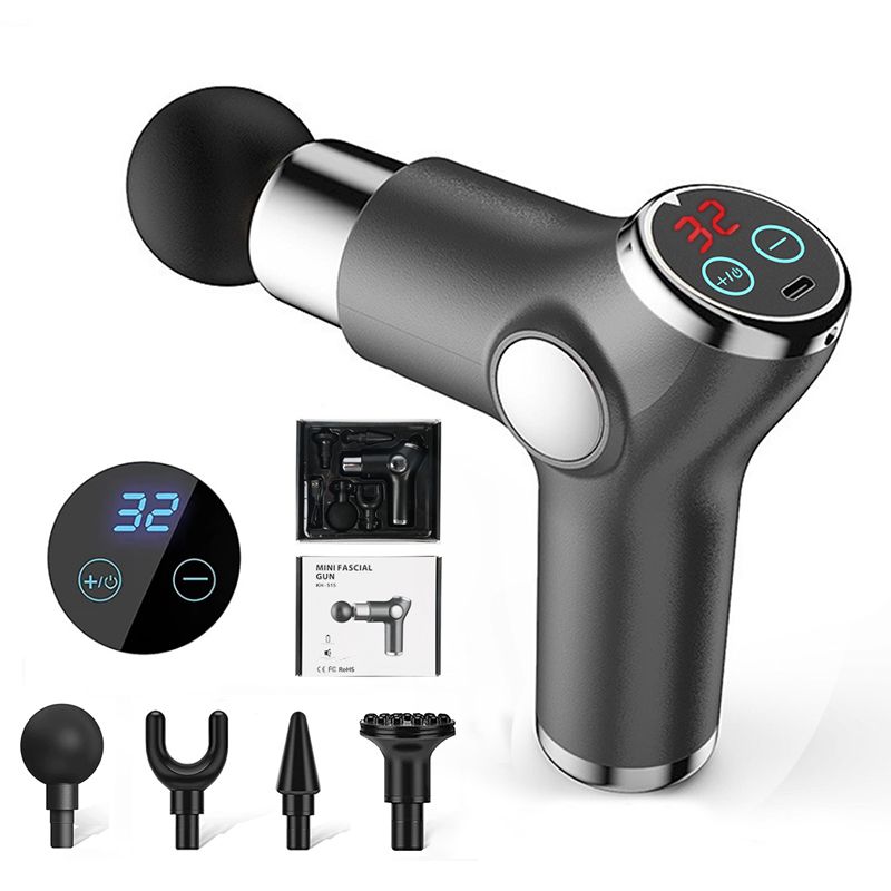 Camping Portable Massage Gun 32 Speed Touch Screen Deep Tissue Percussion Muscle Mini Massager Fascial Pain Relief Body Relax-Grey Box