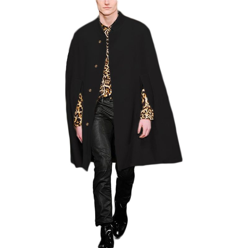 Men Retro Stand Collar Long Sleeve Irregular Bat Shirt