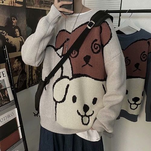 Cartoon Bear Sweater Men Winter Men Clothing Fashion Long-Gary