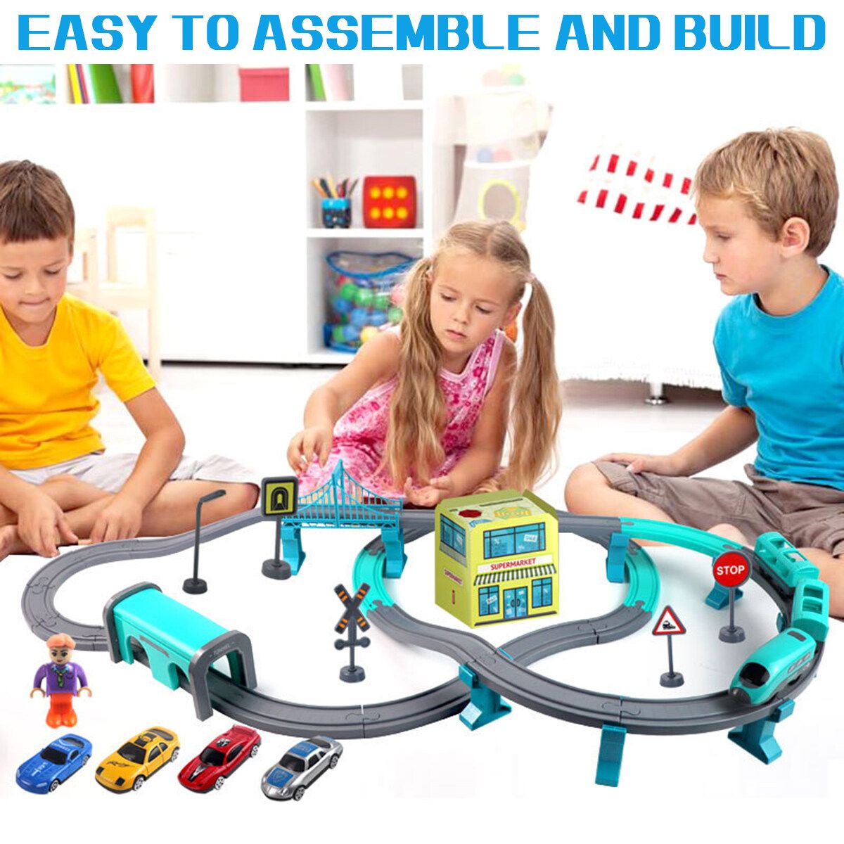 66/92PCS Electric Train Tracks Toy Set Rescue//Engineering/City Train City Train 66Pcs