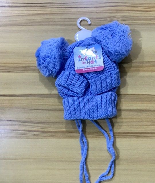 Baby Cap And Mittens Set - Blue
