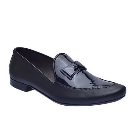 Bi-material Dress Shoe With Leather Bow - Black