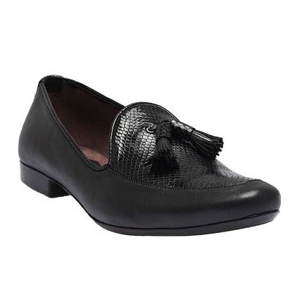 Bi - Material Patterned Royal Shoe With Tassels - Black