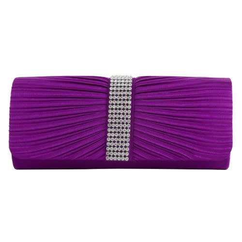 Pleated Embellished Clutch-Purple